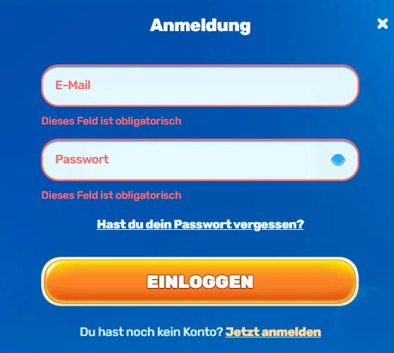 Anmeldeformular Spinfin Casino